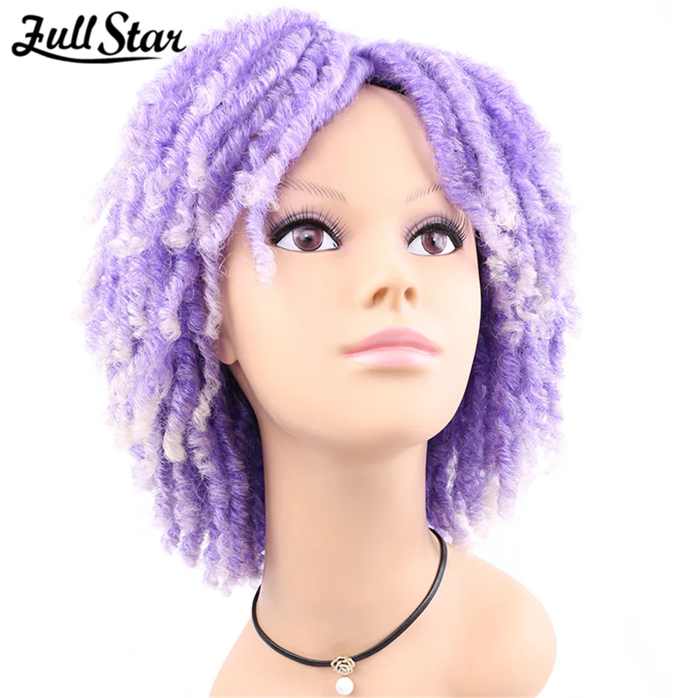 Full Star Soft Faux Locs Wigs  Synthetic Hair Dreadlock Wig Short Twist Wigs for Black Women Afro Curly Hair Purple Blond Grey