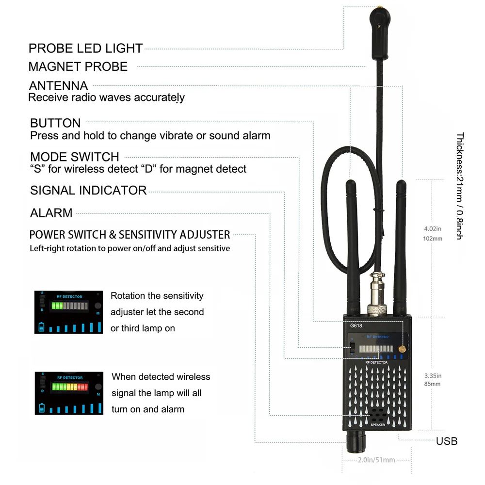 G618W G618D G318 Super Sensitive Audio Bug Detector Camera-Detector GSM GPS Full Range RF Bug Tracker Detector Bluetooth Tracker Smart Tracker