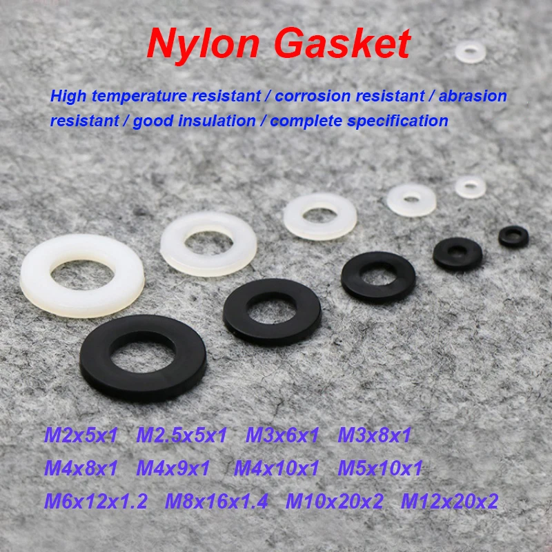 

50 PCS M2/3/4/5/6/8/10/M12 Nylon Gasket Screw Plastic Washer Straight Through Cylinder Plastic Insulated Flat Gasket Black/White