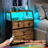 Nightstand Set of 2, Night Stand with Charging Station & LED Lights, Bedside Table with 4 Fabric Drawers for Bedroom 3