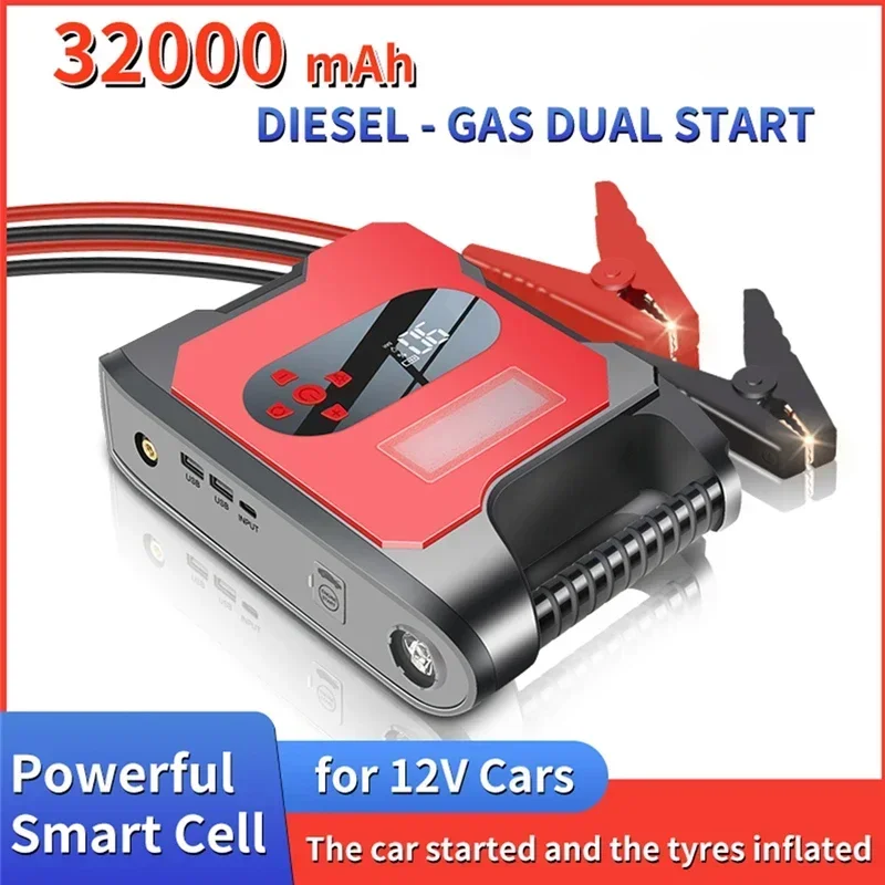 

Jump Starter 12v Large Capacity 32000mAh Powerful Portable Car Starter Emergency Battery Booster Car Tire Compressor Inflator