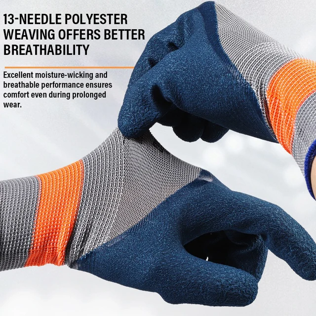 Garden Gloves Anti-Slip Wear-resistant Latex Labor Safety Protection Glove Construction Site Heavy Duty Rubber Coated Work Glove 4