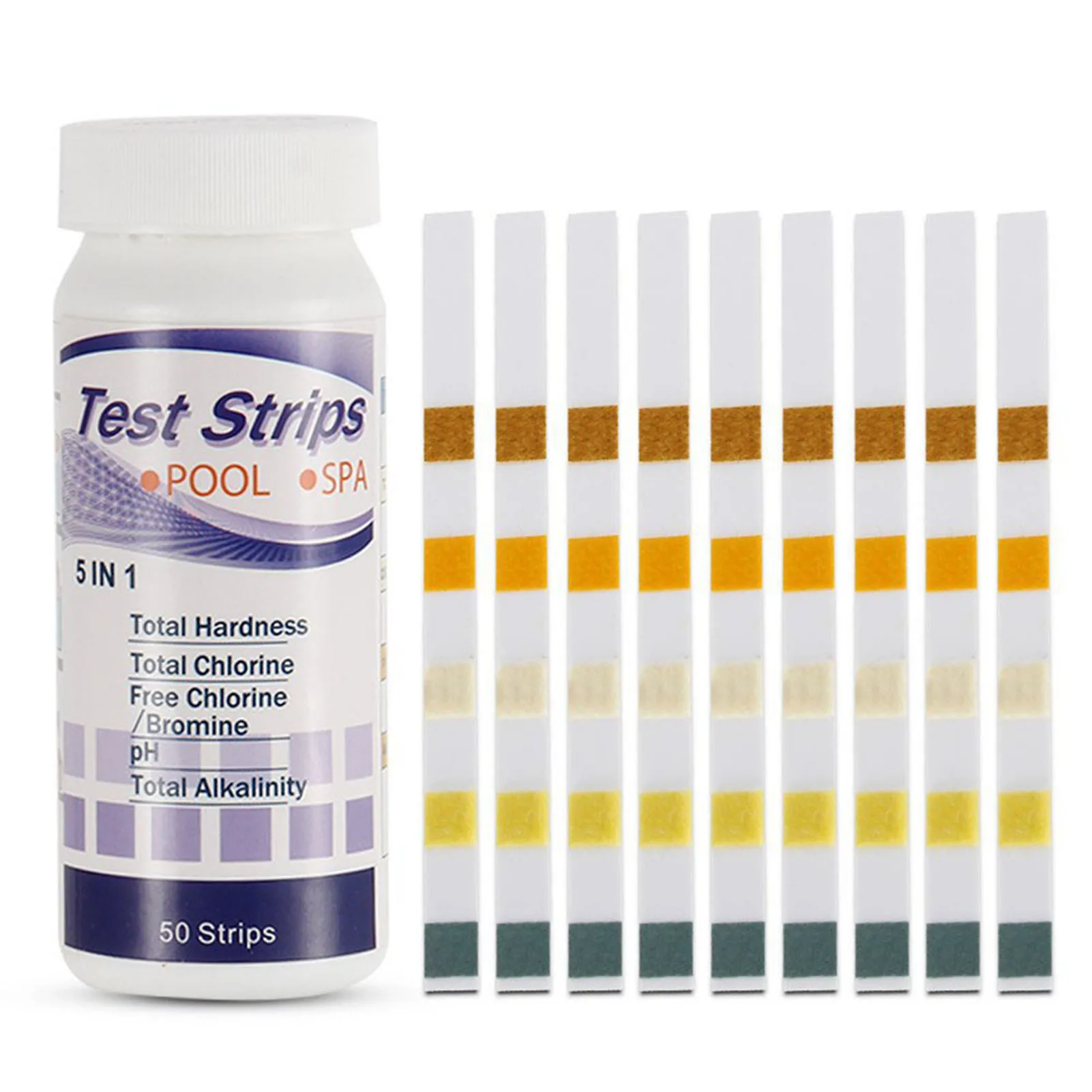 

5 In 1 Swimming Pool SPA Test Strips Chlorine pH Alkalinity Water Hardness Testing Healthwater Pool Test Strips 50Pcs