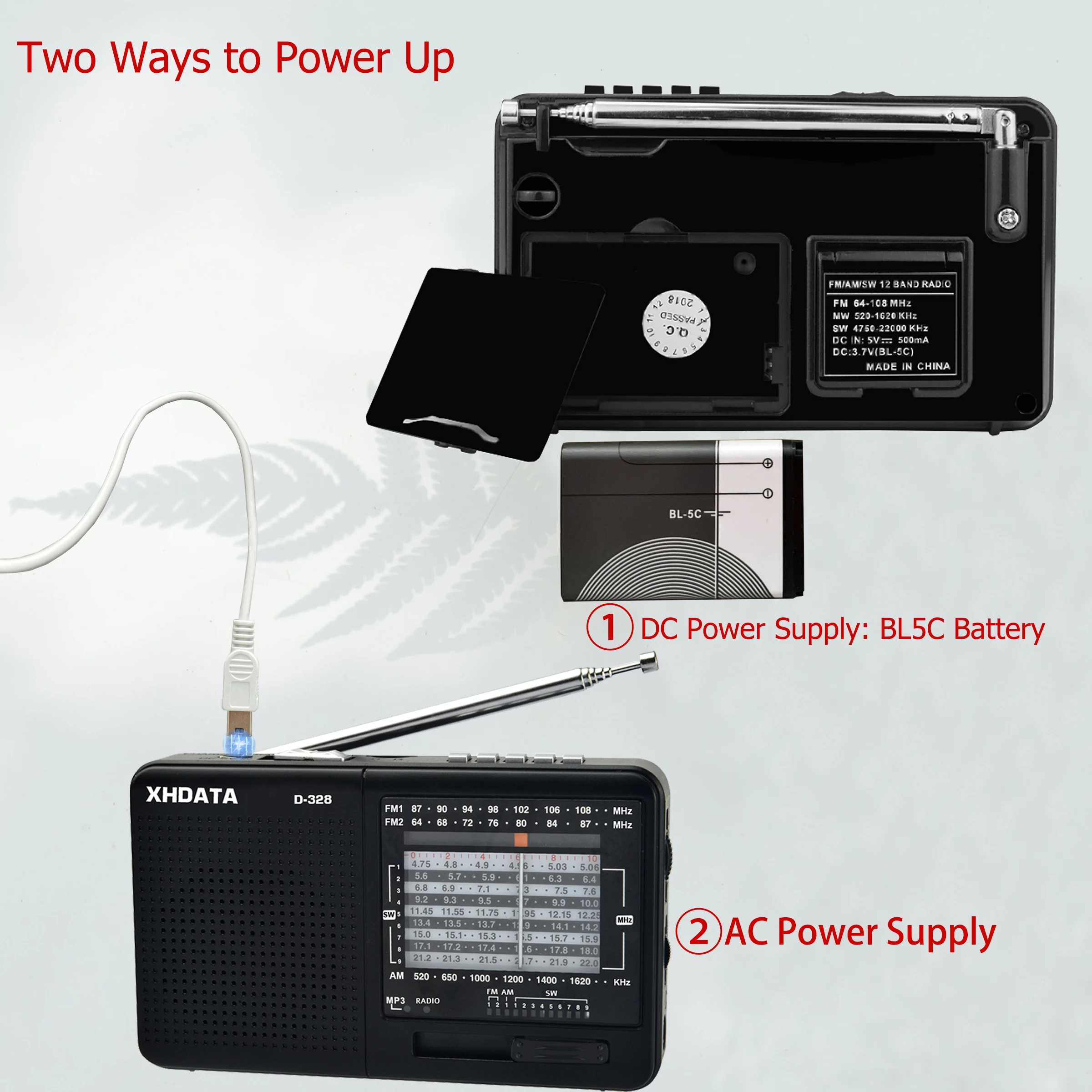 Banda de Rádio de Ondas Player com Cartão Xhdata Rádio sw Portátil Curtas Mp3 tf Jack 4receiver - 3w Receptor D-328 fm am - Image 3