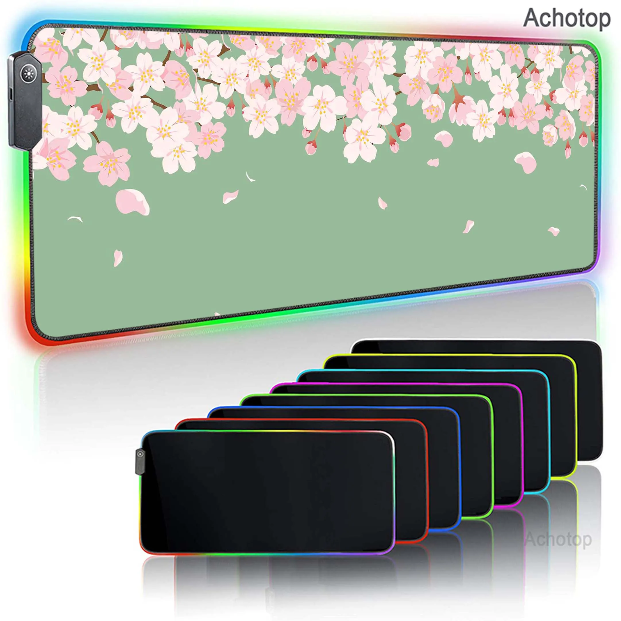 thumbnail image 1 of Sakura-alfombrilla grande para ratón, color rosa, RGB, retroiluminada, alfombrilla de ratón para gamers, accesorios para juegos, almohadillas para teclado, alfombrilla de escritorio de velocidad XXL 9, 1 of 5