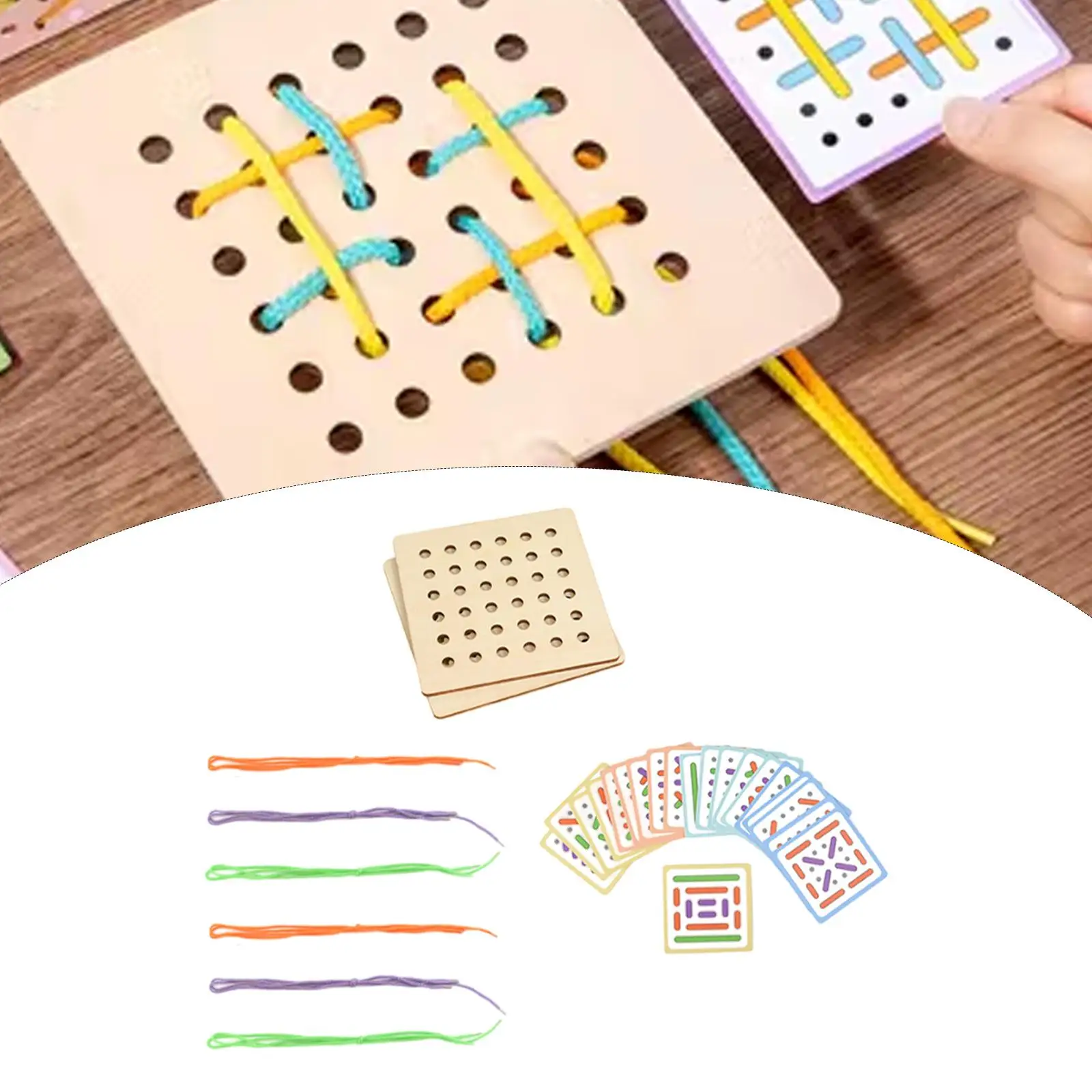 Wooden Threading Toy Kids Valentines Gifts Rope Threading Game Double Sided