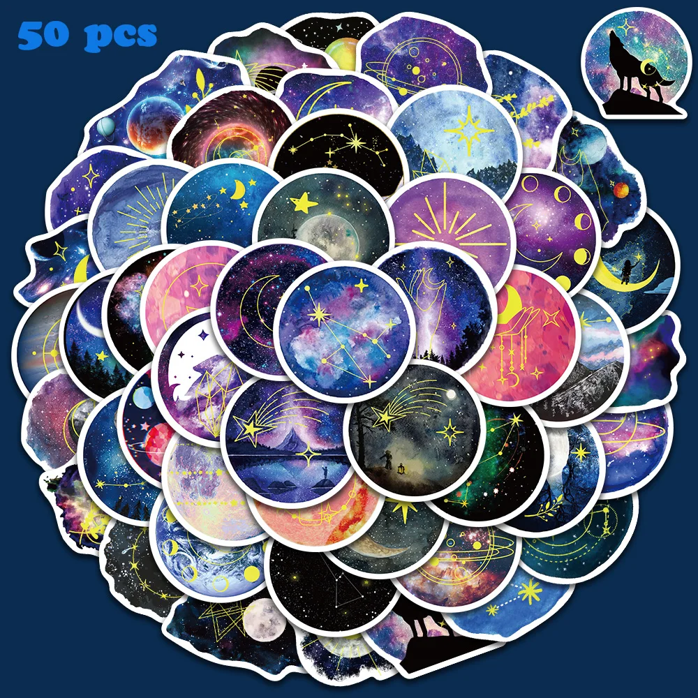 50pcs Purple Night Sky moonlight Stickers Waterproof Vinyl Decals for Laptop Luggage Phone Computer Guitar Stickers