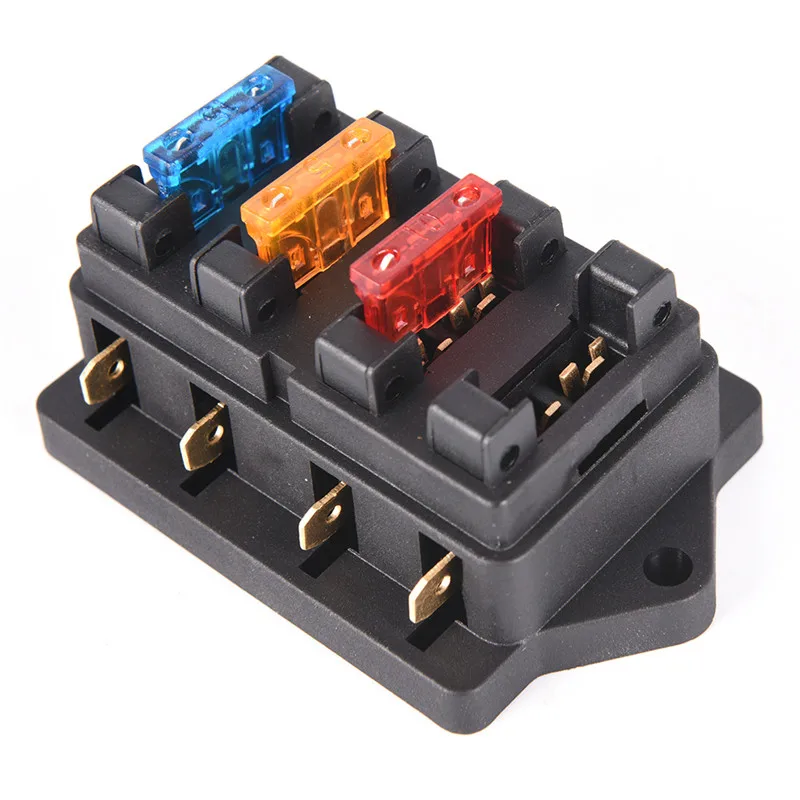 Car 4 Way Circuit Standard ATO Blade Fuse Box Block Holder 12V/24V + 4