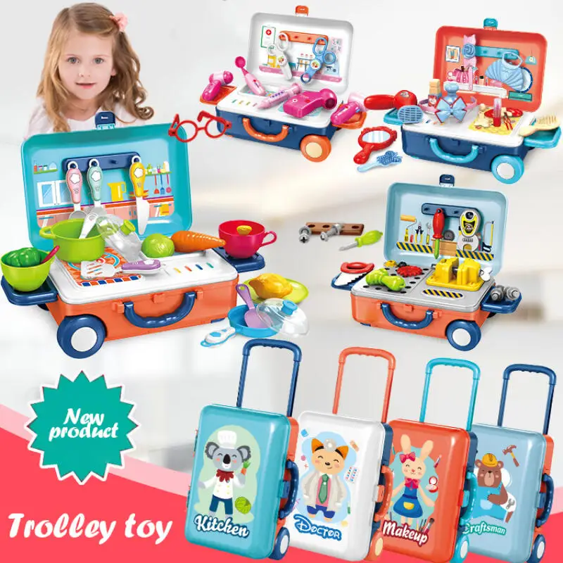 Children's Deluxe Play House: Portable Kitchen & Beauty Tools Trolley Set