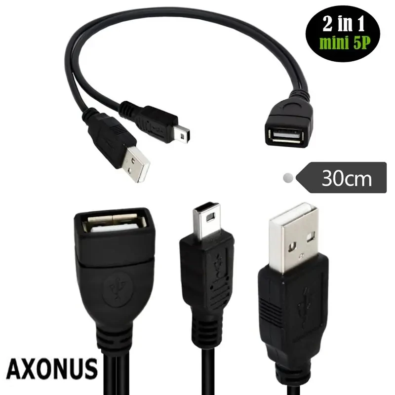 One In Two Mobile Phone Tablet MP4 Universal Mini USB OTG Host Data Cable With External Power Supply