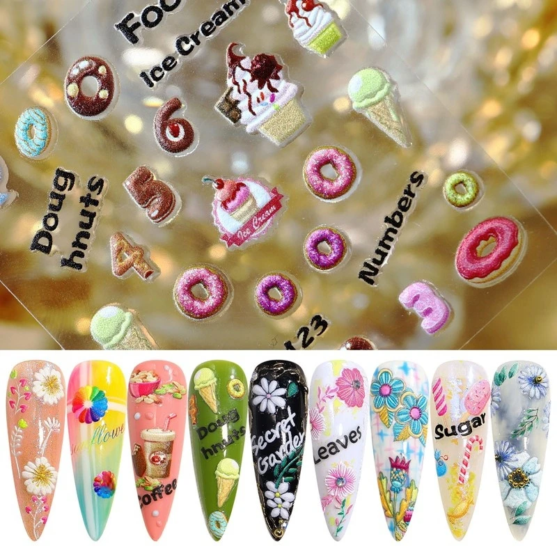 

12pcs/set Nail Sticker 5D Stereo Relief Broken Flowersr Stickers Pattern Series of Patterns Trasnfer Slider Nail Art Decoration