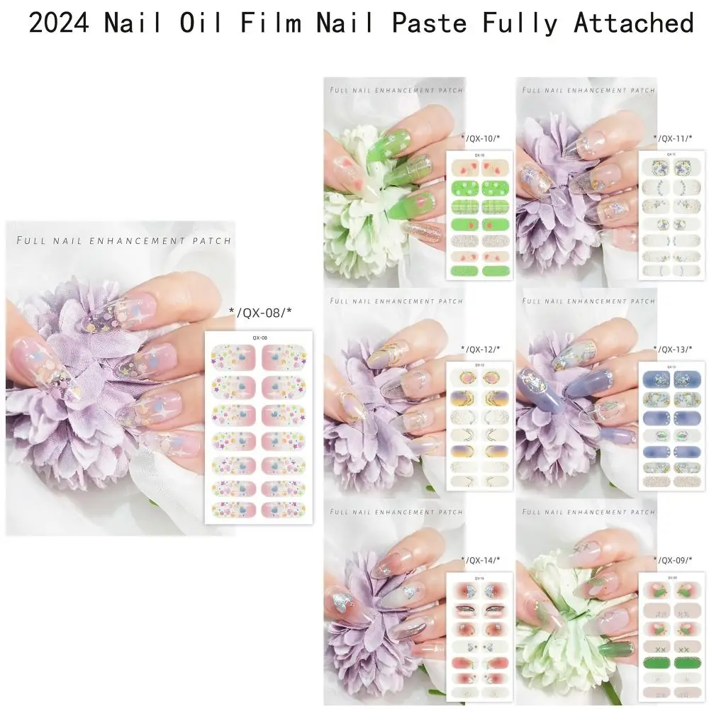 

Glittering French Oil Film Nail Sticker Gradient Colors 14 Strips Gel Nail Polish Strips Gel Full Nail Wraps