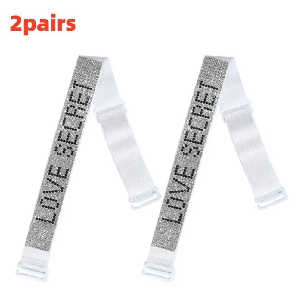 2pairs Adjustable Rhinestone Bra Strap Fashion Detachable Elastic