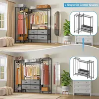 L20 L Shaped Garment Rack Corner Adjustable Clothing Rack Heavy Duty Coat Rack with 4 Fabric Drawers, Black 2
