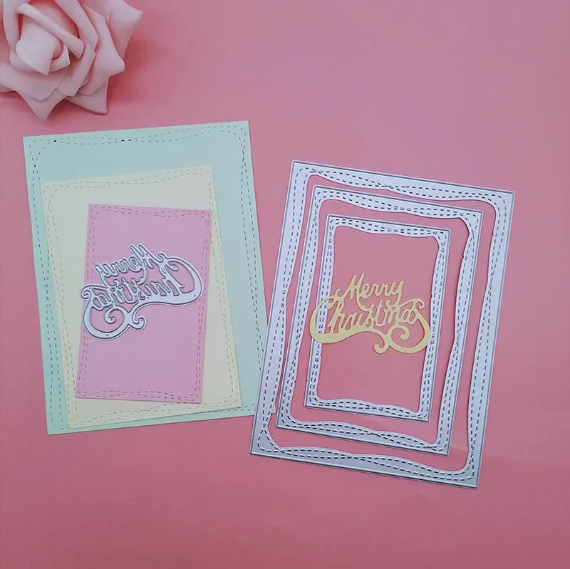 

Прямоугольные сшитые невидные металлические Вырубные штампы для Счастливого Рождества резак для изготовления карт бумажные карточки для скрапбукинга