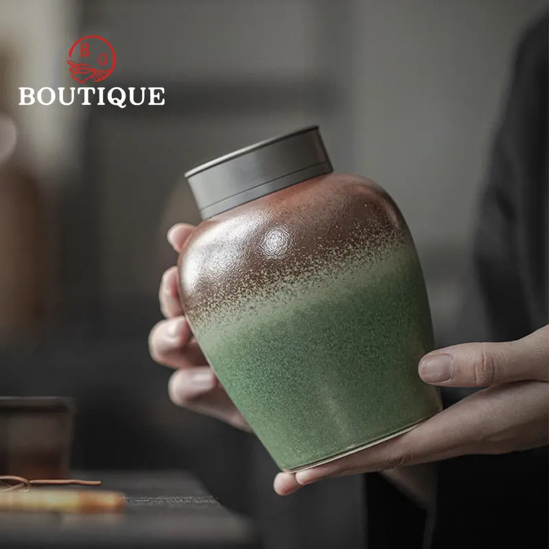 

Retro Kiln Change Glazed Ceramic Tea Pot Japanese Sealed Jar Hermetic Pots Spice Organizer Mystery Box Puer Tea Set Accessories
