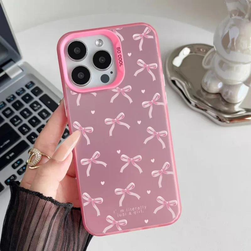 Cute Pink Stripe Bow Bowknot Laser Cartoon Luxury Phone Case