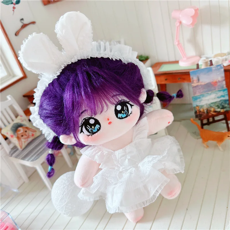 

New 20cm Cotton Doll w/Skeleton Baby Clothes Star Doll Purple Hair Customizated Doll Normal Body Stuffed Toy Fans Collect Gifts