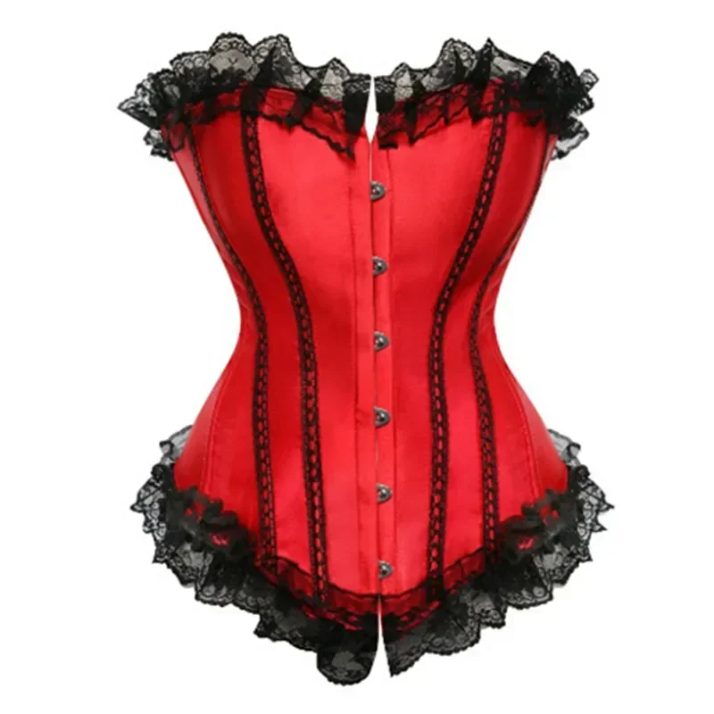 Corset Bustier With Lace Up Trim Satin Corsets Overbust Costumes Ladies Shaper Vintage Gothic Victorian Corset Top