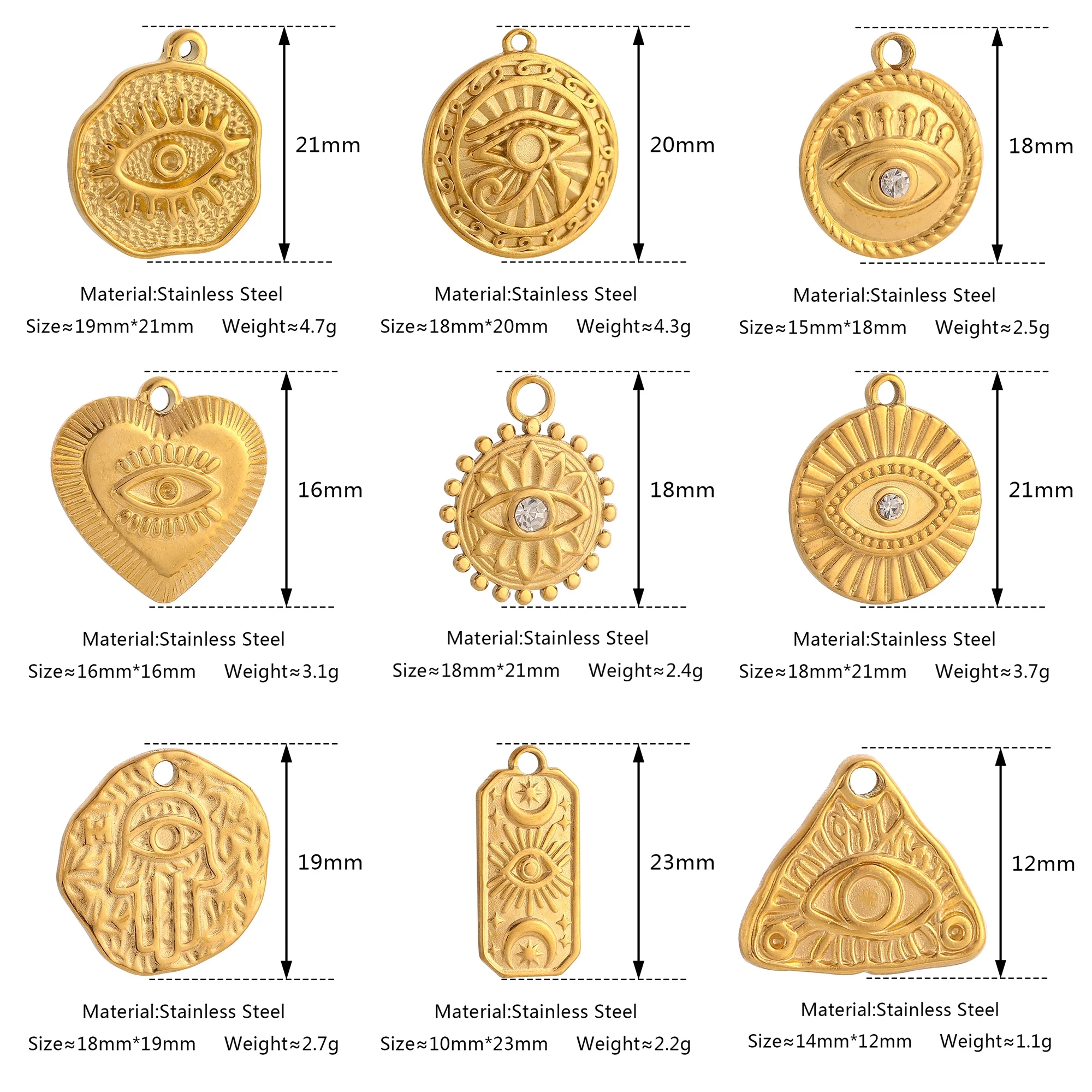 3 Stücke Gießen Herz Auge Charms Edelstahl Schmuck Machen Cz Evil Eye Anhänger Diy Glück Amulett Ohrringe Halskette Handwerk Charme – Detail 2