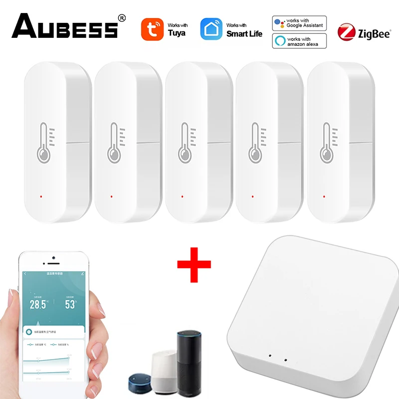 Aubess Tuya Zigbee Smart Temperature And Humidity Sensor Via Smart Life