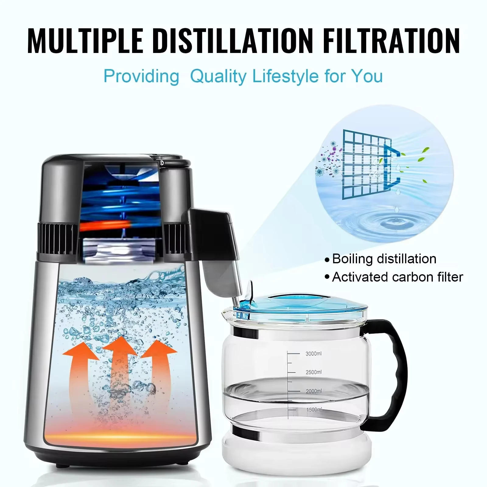 VEVOR Water Distiller Pure Water Purifier Filter For Home Countertop4L 1.05 Gallon 750W Stainless Steel Interior Distiller stainless steel distiller