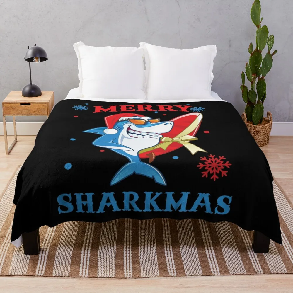

Merry Sharkmas Funny Santa Shark Christmas Throw Blanket Luxury Designer Blanket Blanket Luxury Shaggy Blanket