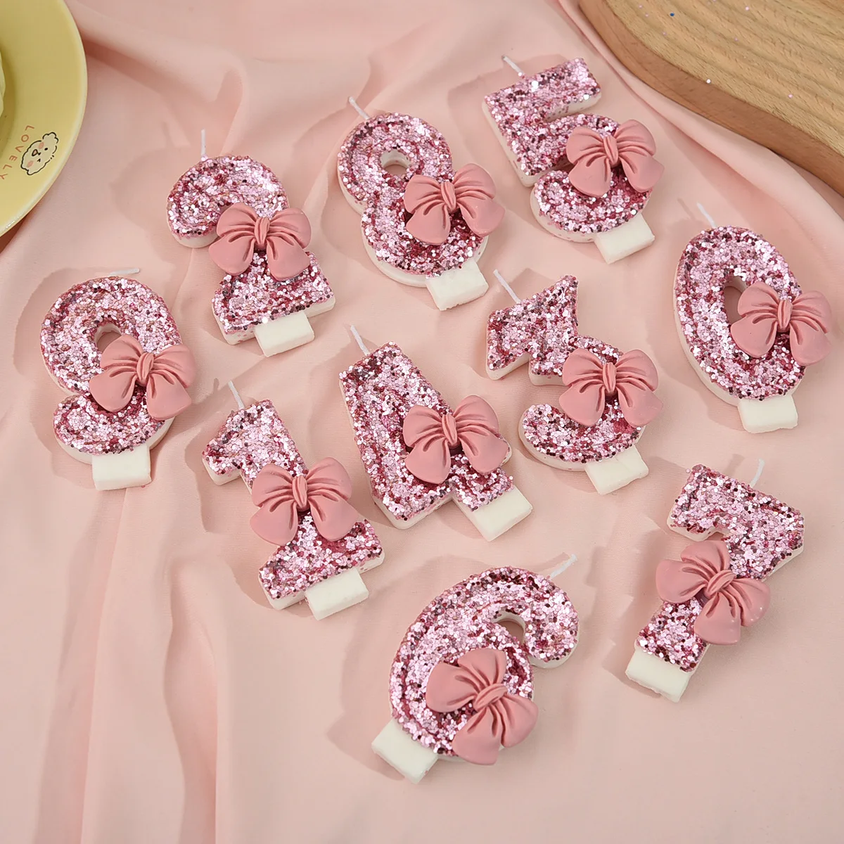 Pink Bow Sequin Anniversary Candle Decoration