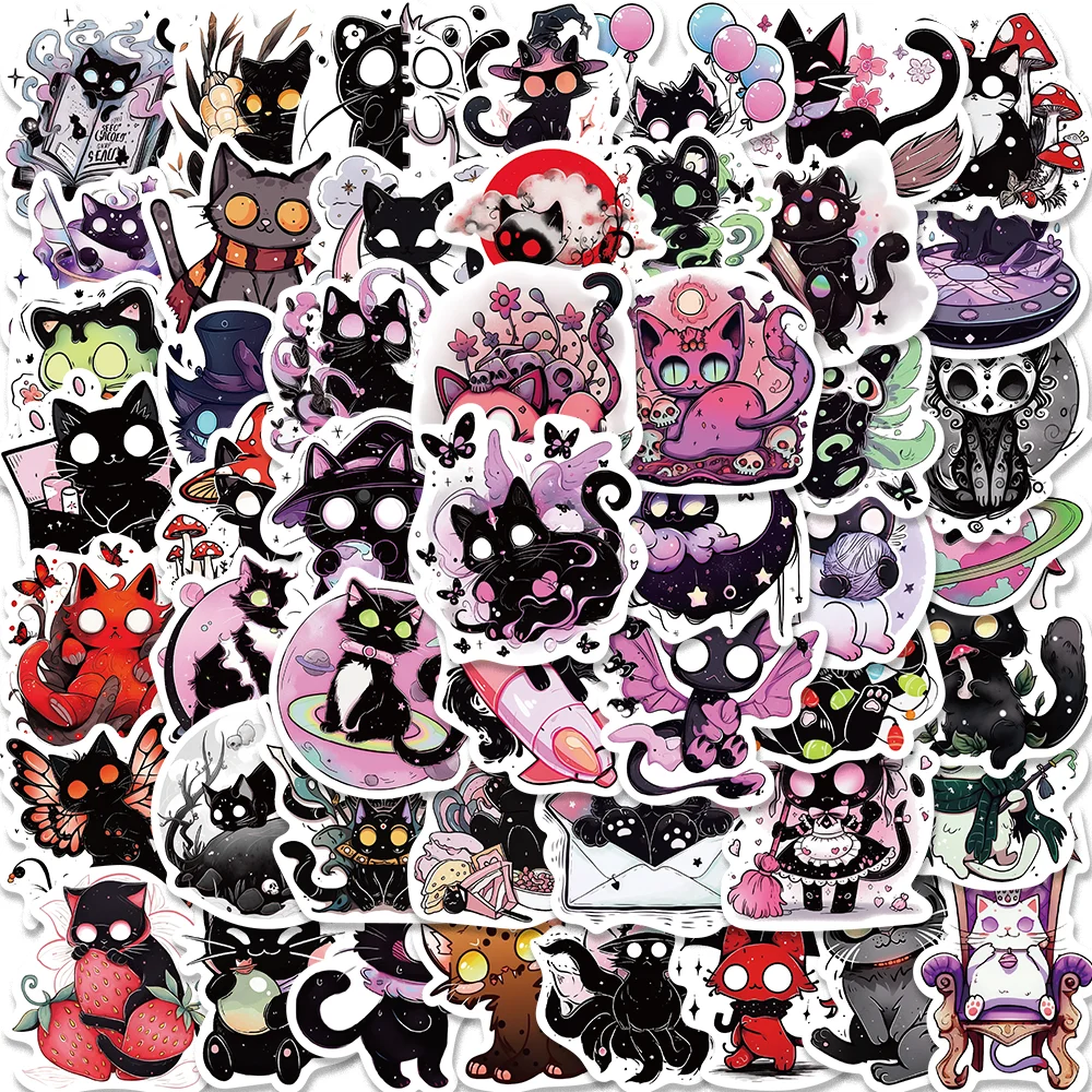 50pcs Funny Cartoon Black Horror Cat Stickers for Envelope Computer Diary Guitar iPad Scrapbook Waterproof DIY Decoration white black slim stand ipad photo booth lcd stand split light box photo booth shell