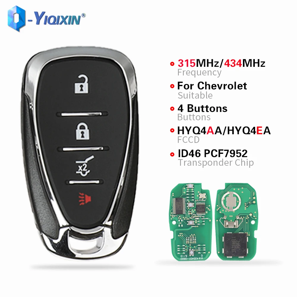 YIQIXIN 4 Button Original ID46 Chip Keyless Remote Car Key For Chevrolet Cruze Camaro Equinox Malibu Spark 315/434MHz Smart Card xnrkey car remote key for chevrolet camaro cruze equinox malibu 2010 2016 id46 pcf7952 chip 315 mhz auto smart keyless go key