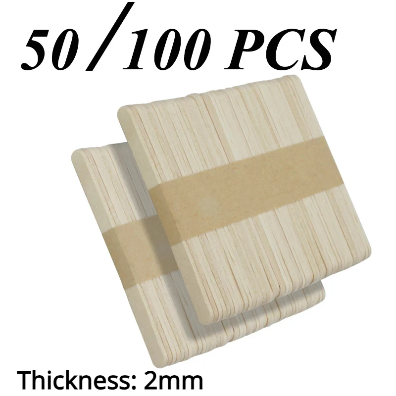 Ice Cream Popsicle Sticks Natural Wooden Sticks Ice Cream Spoon Hand Crafts Art Lolly Cake Tools 50/100pcs