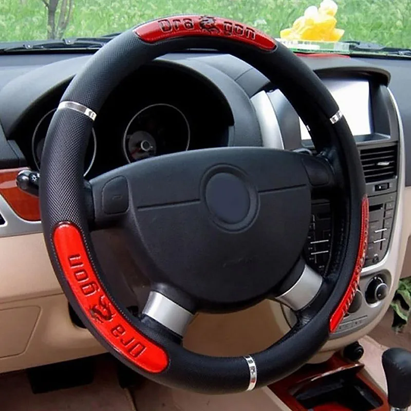 Car Steering Wheel Cover 38CM, Anti-Slip PU Leather Steering Wheel Case For Men, 15 Inch Cover For Golf/BMW/VW