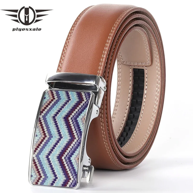 

Plyesxale Designer Belts Men High Quality ceinture homme Leather Belt Men 2024 Automatic Buckle Belt Brown cinto masculino B53