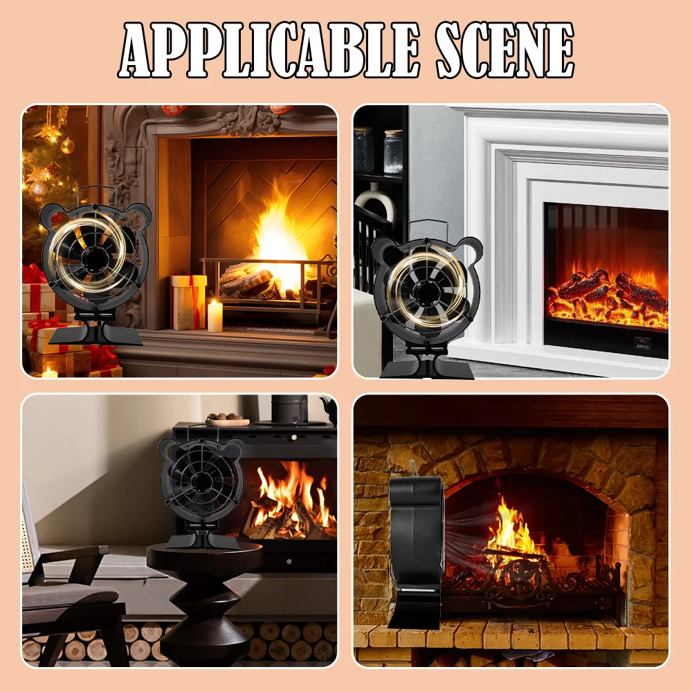 Blade Stove Fan Heat Powered Log Wood Burner Fireplace Fan Protective Cover Woodstove Heater Efficient Heat Distribution
