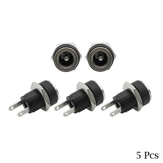 5 Pair DC 12V Male Female Socket Panel Mount Barrels Jack Plug Power Connector Female Jack Screw Nut Panel Mount Connector 5