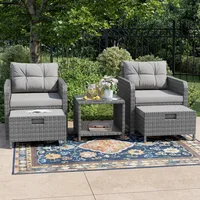 Balcony Furniture 5 Piece Patio Conversation Set, PE Wicker Rattan Outdoor Lounge Chairs with Soft Cushions 2 Ottoman&Glass Tabl 1