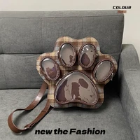 Original Cute Girl Paw Pain Bag 2025 New Plaid Messenger Bag Large Capacity College Wind Cartoon Commuter Backpack Women 2
