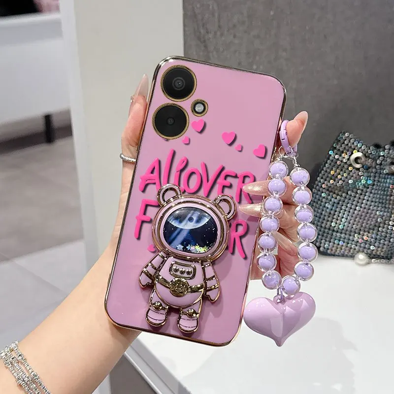 Elegant Love Flowers Phone Case Set with Bead Lanyard and Adjustable Stand