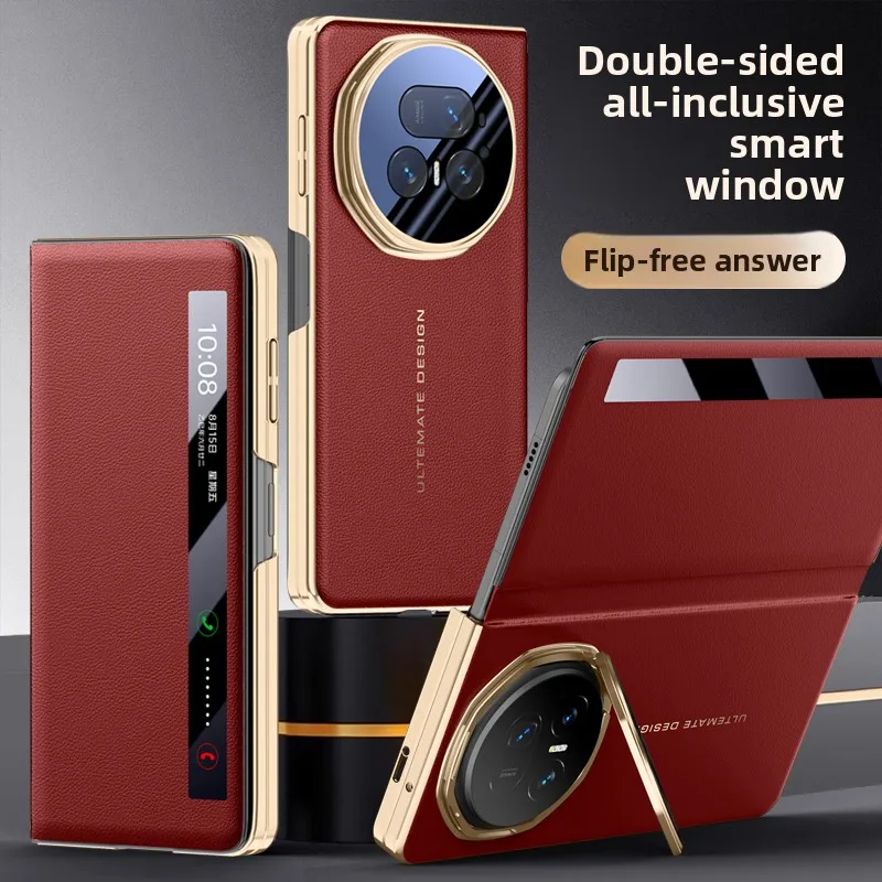 Luxury Electroplated Leather Case with Hinged Lens and Bracket - High-End Anti-Drop Cover