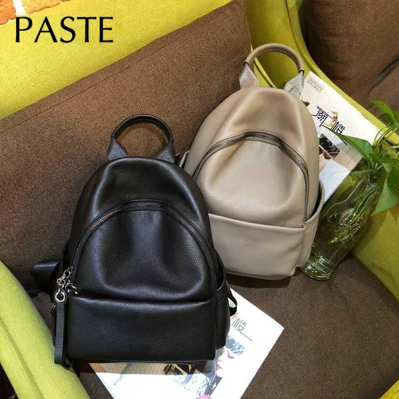New Big Soft Cow Leather Women Backpack Black Grey High Quality Cowskin Ladies Rucksacks Leisure Business Travel Shoulder Bag 6