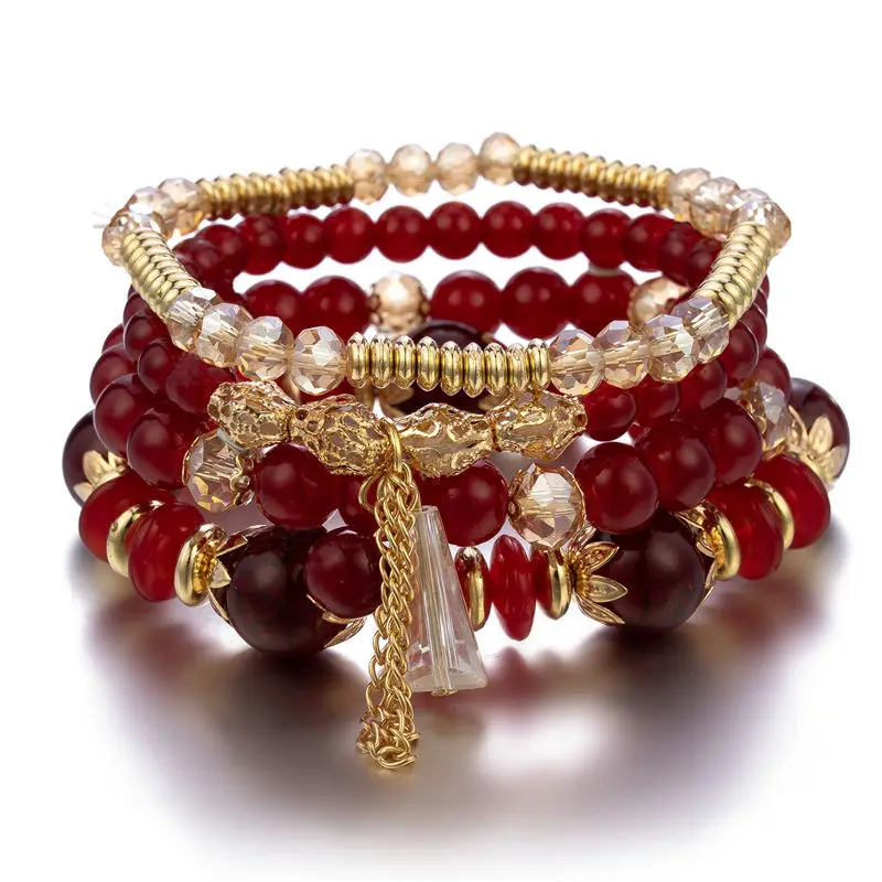 4Pcs Tassel Charm Beads Bracelet Set For Women Colorful Glass Beaded Chain Bangle Female Bohemian Jewelry