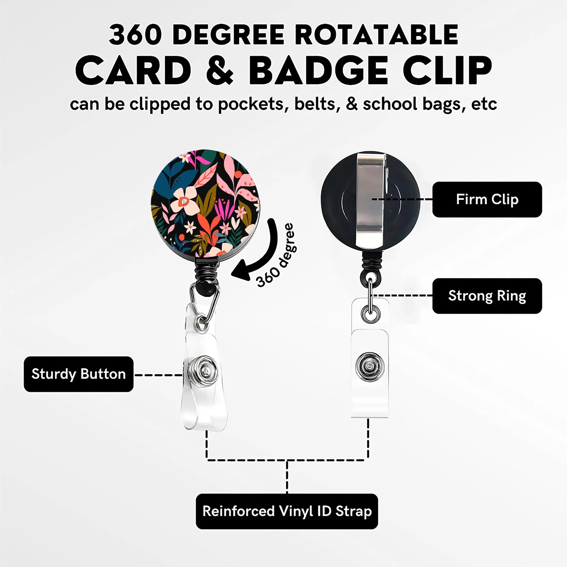 Card Holder Staff Working Cards Holder with Retractable Long Lanyard and Badge Reel Flower ID Credit Cards Holder Cover for Woman Phone Rope