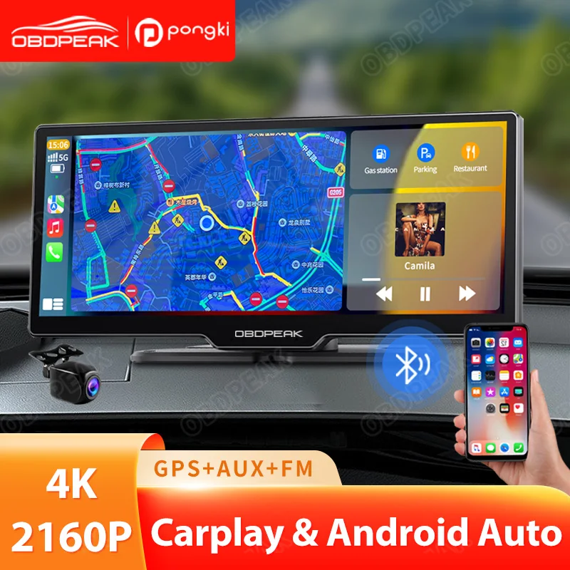 Pongki K2 Carplay E Android Auto Dash Cam Camera Wifi Car Dvr Navigazione Gps Videoregistratore Cruscotto Dual Lens Parcheggio 24 Ore