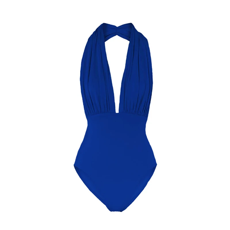 2023 One Piece Swimsuit Women Solid Bathing Suit Halter Bodysuit Push Up Swimwear Monokini Beachwear Tankini with Cover-up