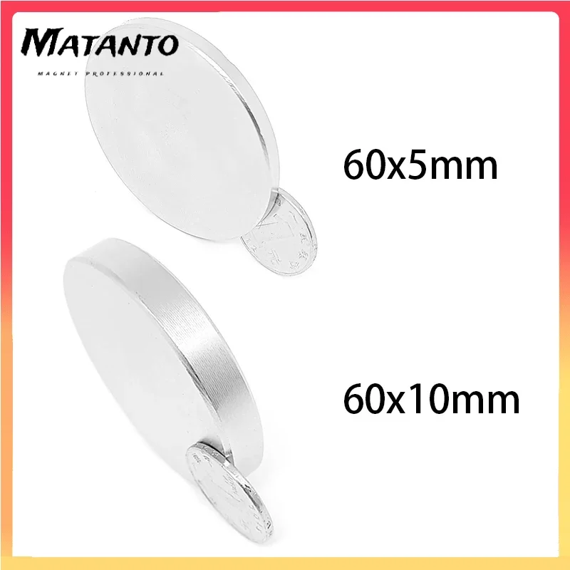 

1/2PCS 60x5 60x10 60x20 60x30 mm Bulk Round Search Magnet Big Rare Earth Neodymium Magnet 60*5mm N35 Permanent Magnet Strong