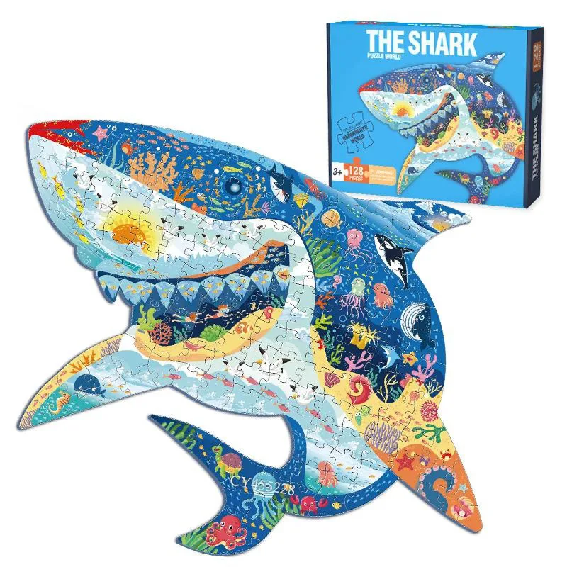 

128pcs Kids Jigsaw Puzzles Shark Elephant Animal Shape Baby Early Learning Toys Children Education Toys Christmas Birthday Gifts
