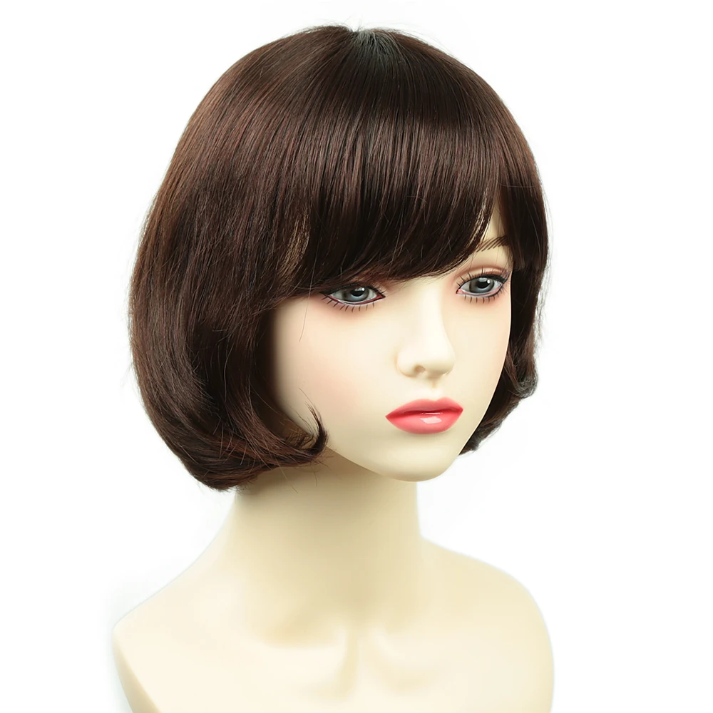 

Short Bob Wig For Women Synthetic Straight Wigs With Bangs Brown Mixed Heat Resistant Glueless Fashion Wig Cosplay Party Wigs