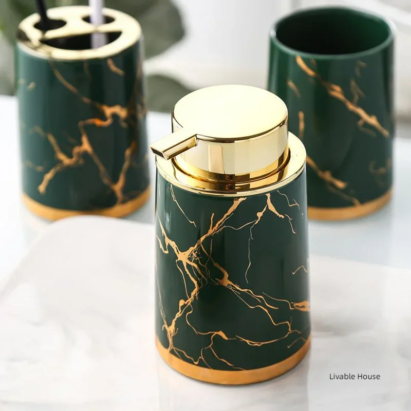 Marbling Ceramic Bathroom Accessories Set Toiletries Wash Set Mouth Cup Lotion Bottle Toothbrush Holder Soap Dish Bathroom Suppl