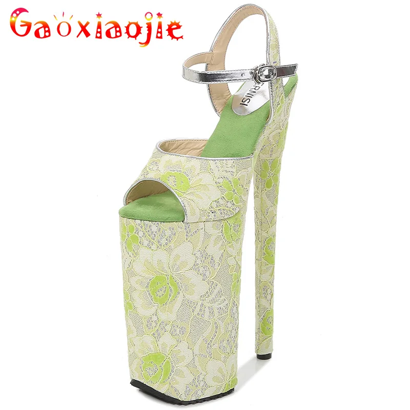 

Women's New Lace Sandals Models Super High Heels Designer Fashion Platform Pumps For Woman 26CM Steel Pole Dance Shoes Summer