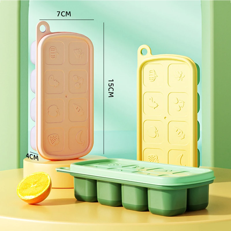 Kitchen Silicone Ice Cube Molds Reusable Ice Grid Tray DIY Whiskey Beverage Square Mold with Lid Food Grade Cube Box